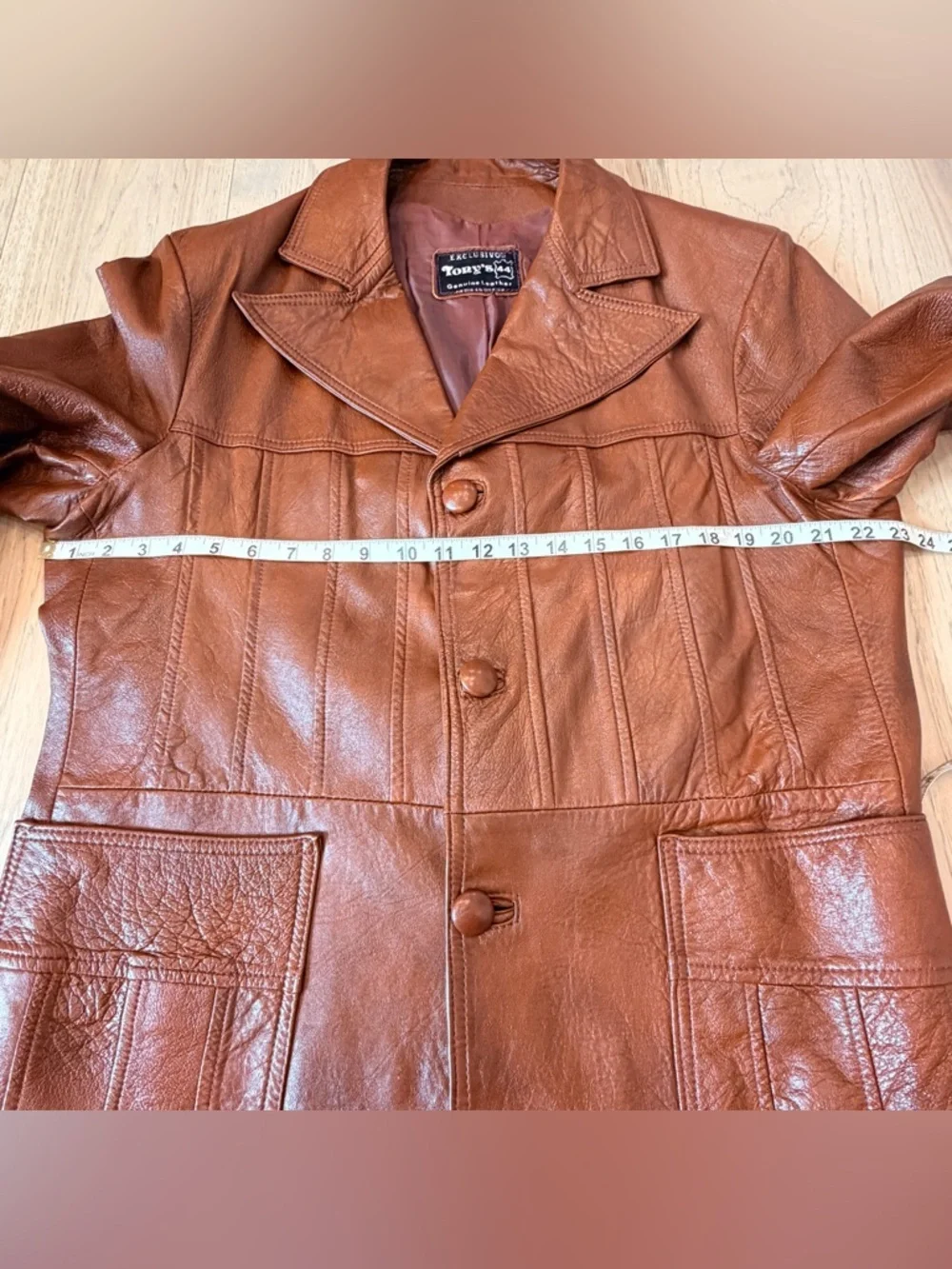 Vintage Tony’s Genuine Brown Leather Jacket Made in Mexico 70s Wide Lapel Unisex